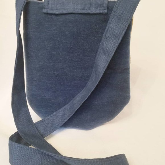 Purse Handbag Pouch Messenger Vintage Upholstery Velvet Blue Floral Crossbody - Picture 7 of 10